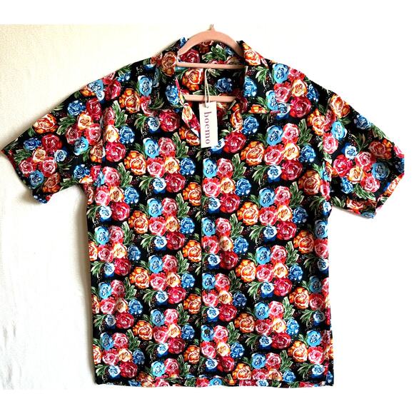 Boemo Other - Boemo Man Shirt Sample Tags Mens Med Floral Short Sleeve Button Down Casual NWT